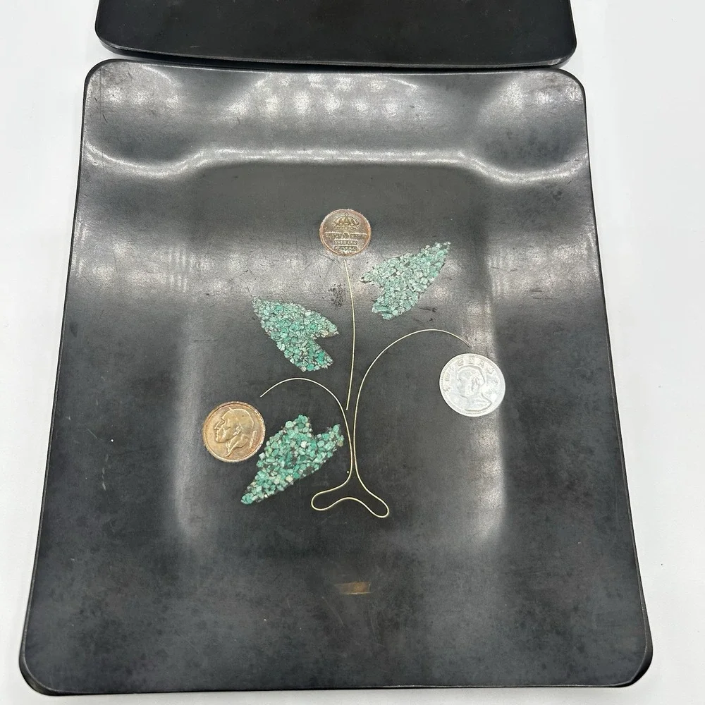 Vintage Couroc of Monterey Coin Turquoise Inlay Trays Set of 2 MCM California